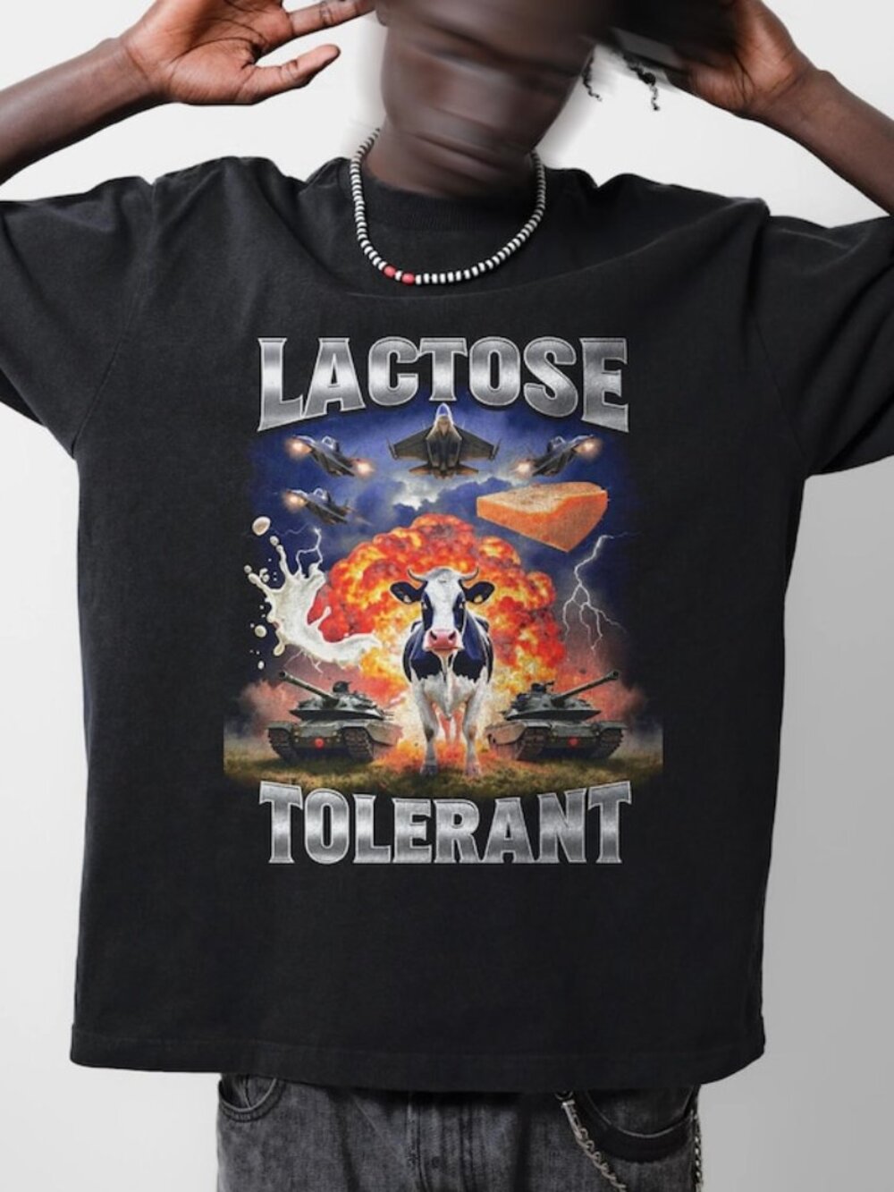 Lactose Tolerant Graphic T-Shirt, Milk 90s Funny Shirt